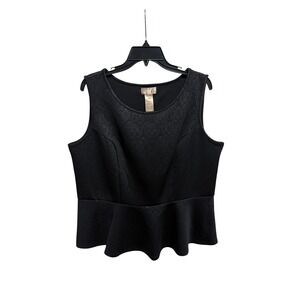 MISS TINA by Tina Knowles Black Peplum Top Textured Sleeveless XXL 2XG 20